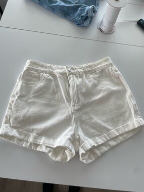 SHEIN Cream High-Rise Denim-Style Shorts